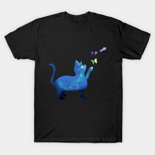 Space Cat and Butterfly T-Shirt